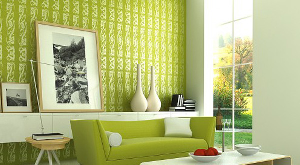 ไอเดียตกแต่งห้องห้องรับแขกสีเขียว