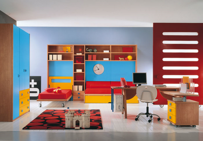 ห้องนอนสีฟ้า สีส้ม สีแดง ห้องนอนสีฟ้า สีส้ม สีแดง