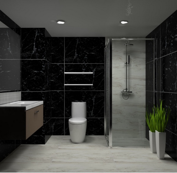 ตกแต่งห้องน้ำสีดำ